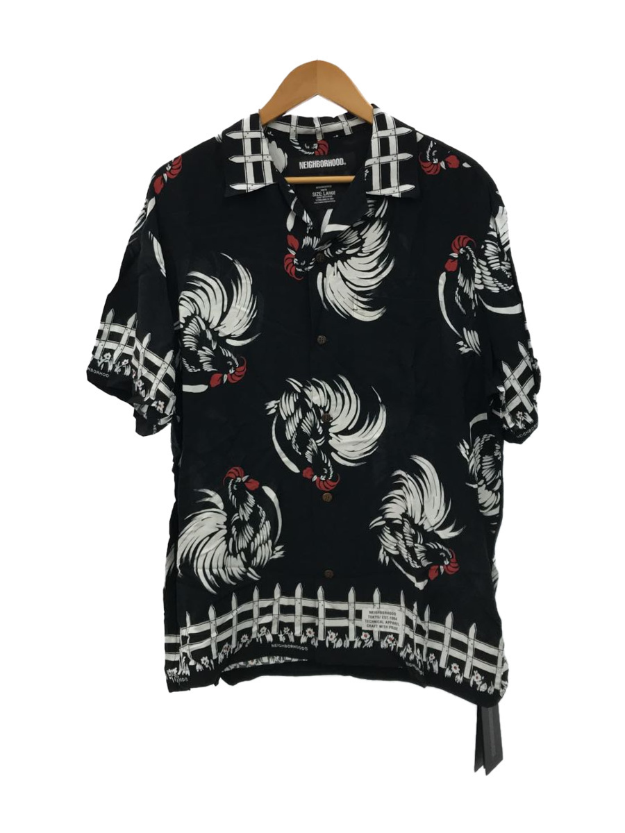 NEIGHBORHOOD◇アロハシャツ/L/レーヨン/BLK/総柄/20SS ROOSTER ALOHA