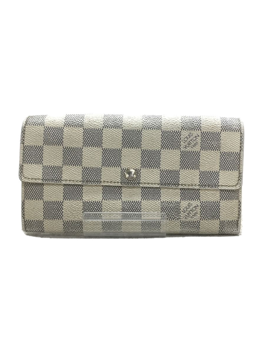 LOUIS VUITTON◇ポルトフォイユ・サラ_ダミエアズール/PVC/ホワイト