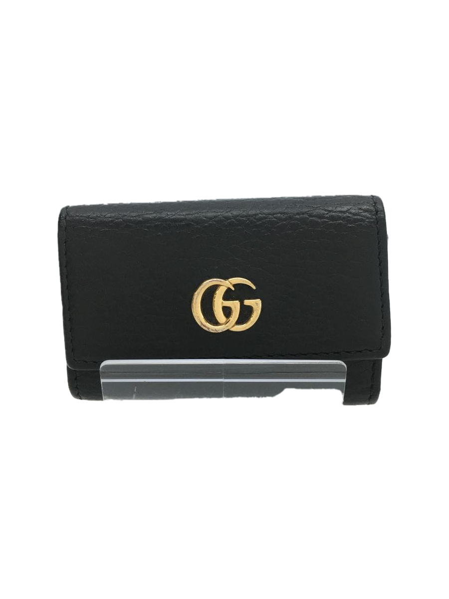 GUCCI◇GGマーモント/キーケース/レザー/BLK/無地/メンズ/456118・2149