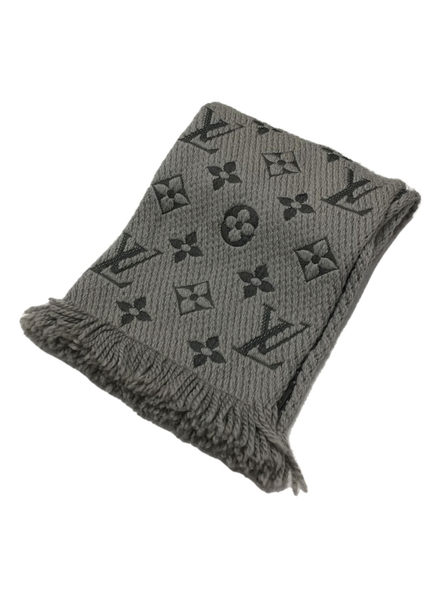 LOUIS VUITTON◇エシャルプ・ロゴマニア_モノグラム_GRY/ウール/GRY