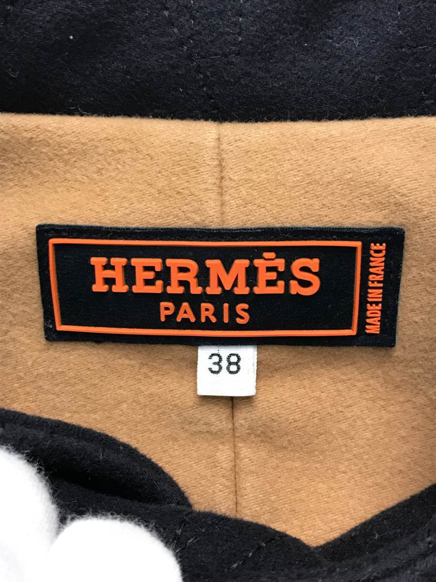 HERMES◇キルティングベスト/38/コットン/NVY/フランス製/斜めジップ/H