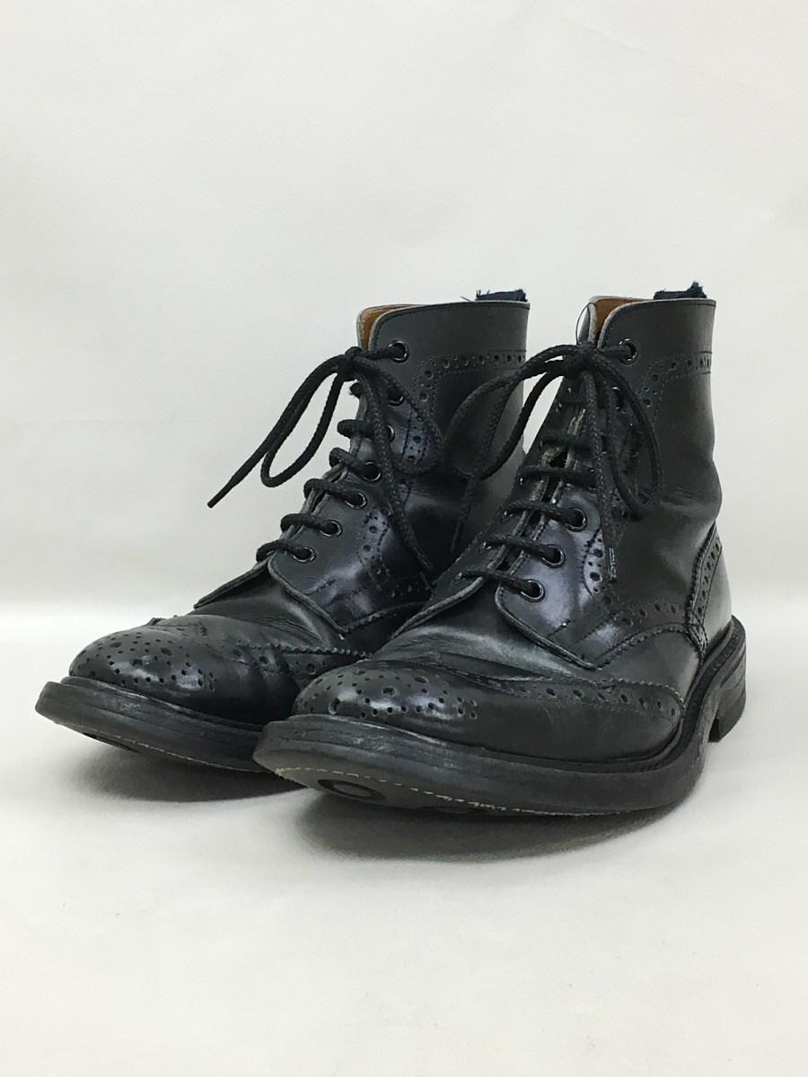 Tricker's◇カントリーブーツ/レースアップブーツ/UK7.5/BLK/レザー