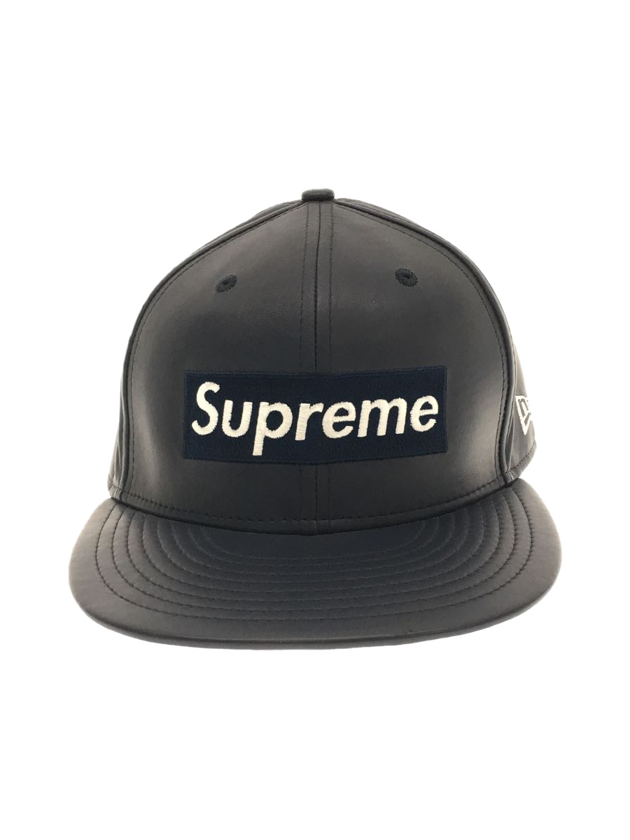NEWERA◇×SUPREME 21AW Leather Box Logo Cap/7 1/8/レザー/NVY www