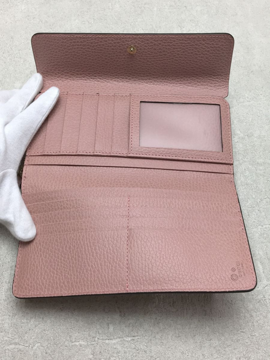 GUCCI◇長財布/レザー/PNK/449397/インターロッキングG/Wホック