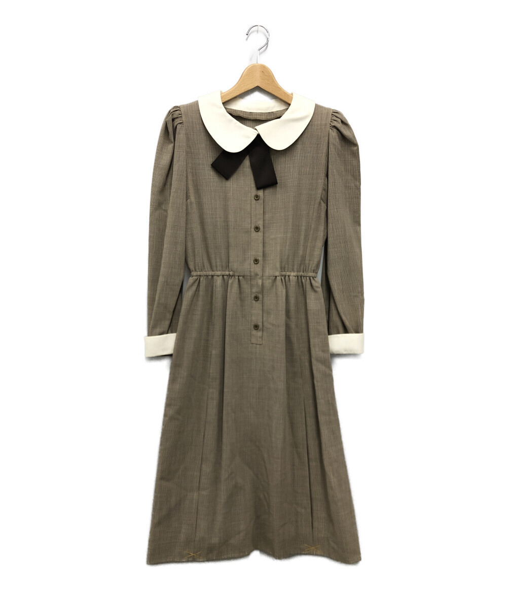 美品 ジュンアシダ 長袖ワンピース 千鳥格子柄 レディース SIZE 9 (S