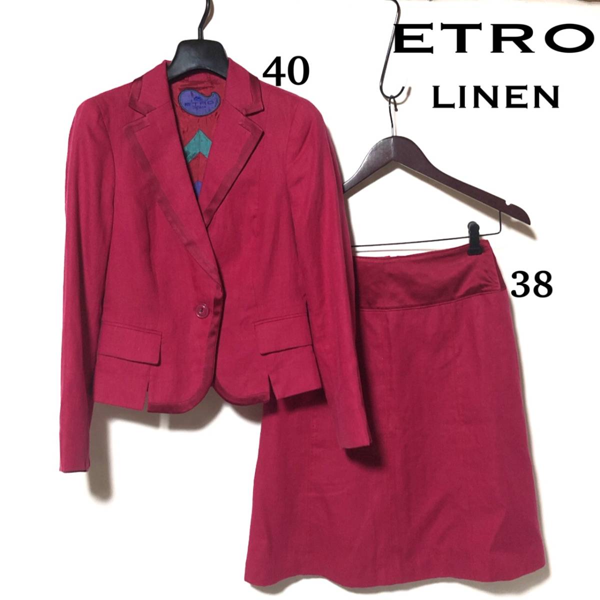 ETRO лен жакет & юбка выставить костюм / Etro linen100% rose розовый размер сверху 40 внизу 38