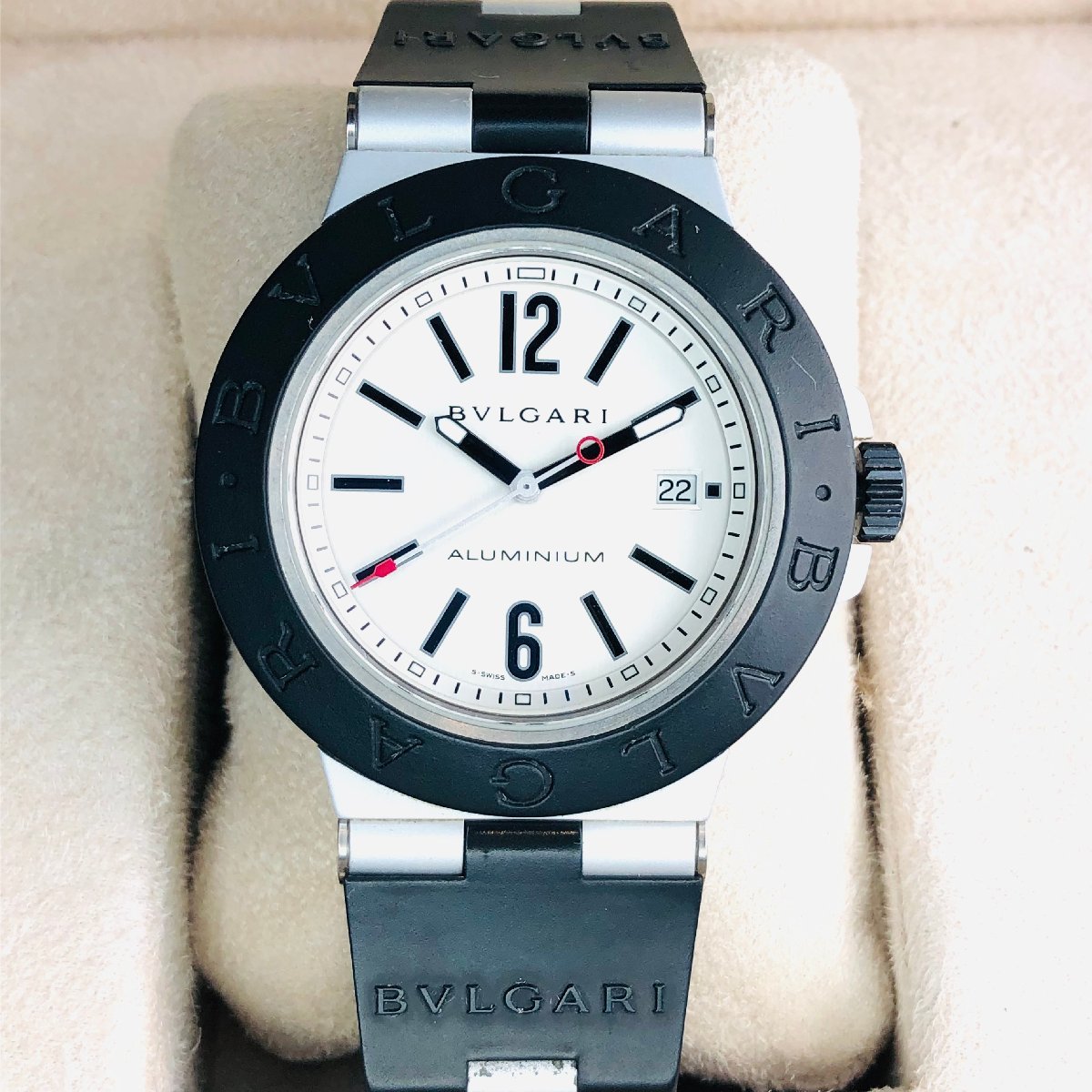 77】1円~稼働品 BVLGARI ブルガリ アルミニウム メンズ腕時計 AL44A