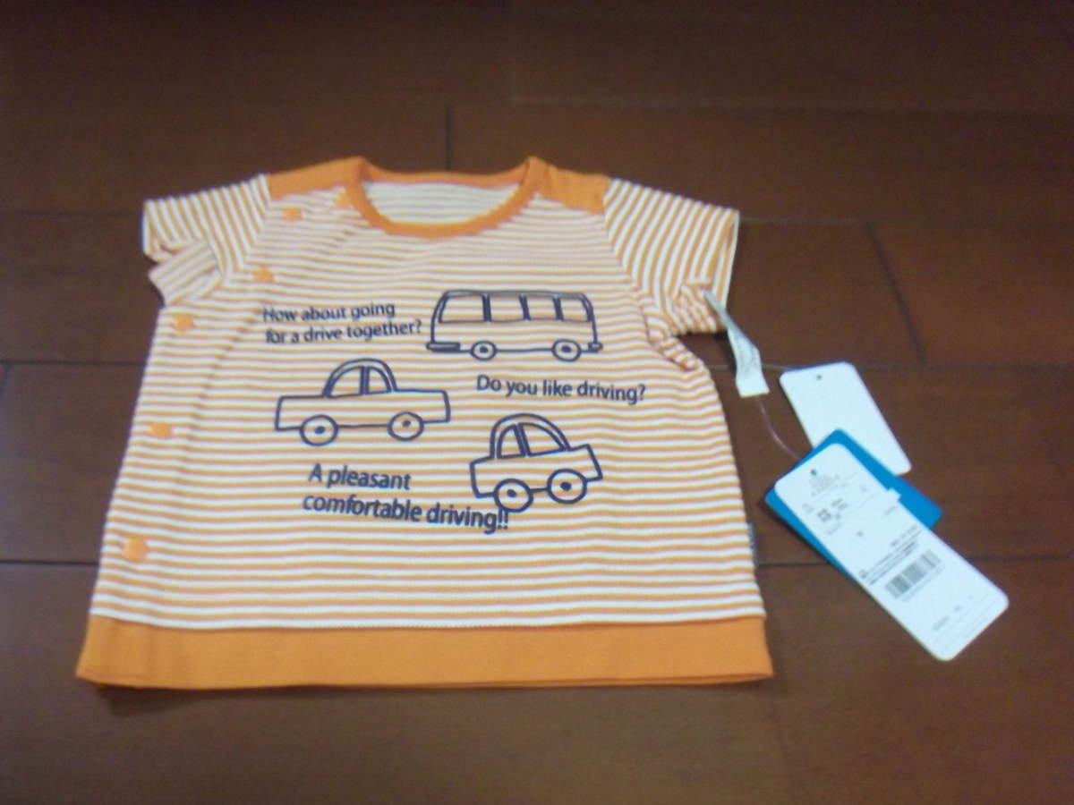 新品　フーセンウサギ　男児　Tシャツ　サイズ70　車　オレンジ　198円発送可　切手可_画像1