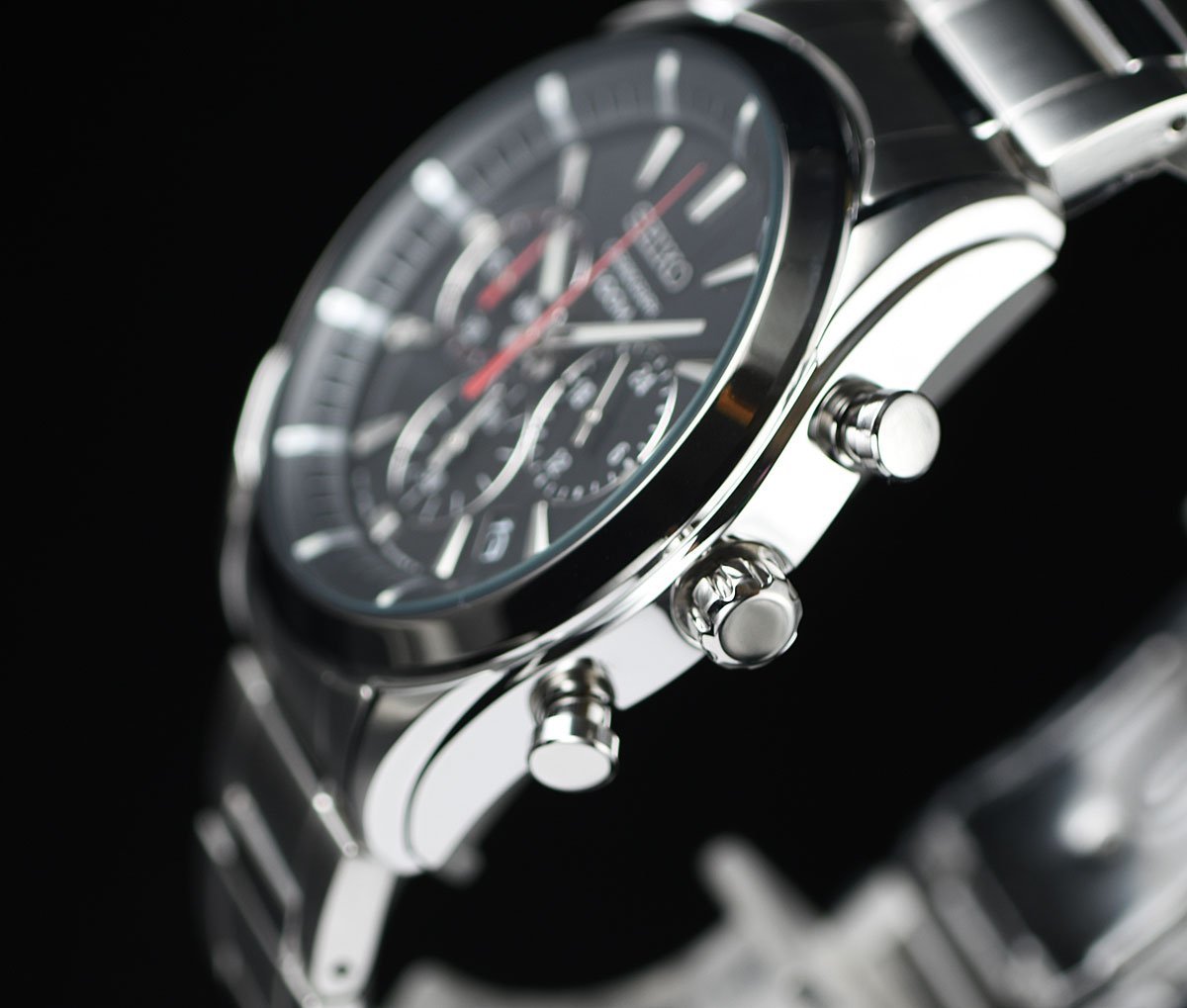 新品1円×2本 逆輸入セイコー100m防水 精悍なブラックフェイス＆ブラックIPベゼル 重厚なソリッドステンレス 腕時計 SEIKO メンズ 未使用 _画像5