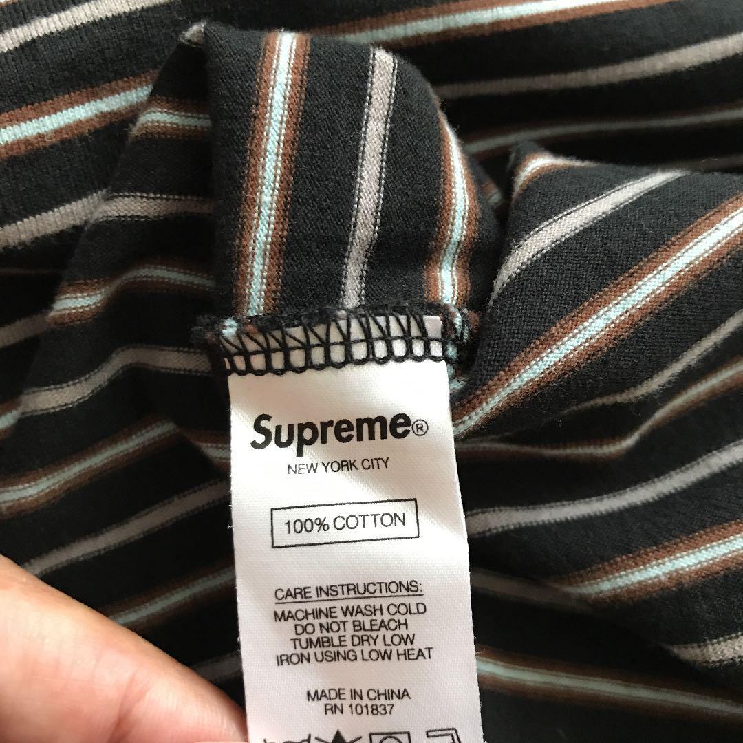 黒L Supreme Thin Stripe L/S Top ストライプ ボーダー Box Logo