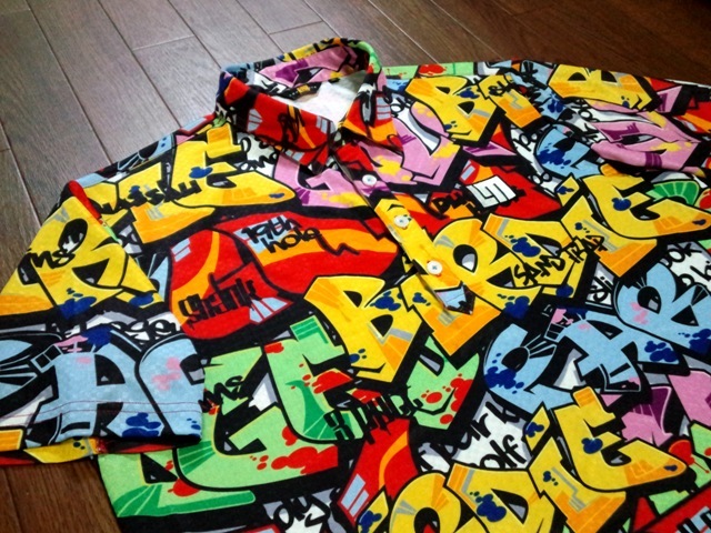 伸縮/美品〇ラウドマウス LOUDMOUTH シャツ XL 光沢 ストリートアート