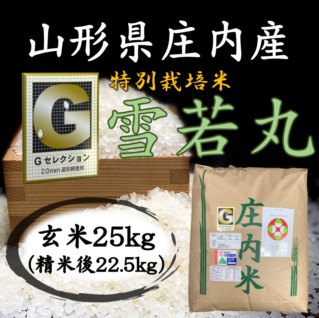 □Gセレクション！雪若丸♪令和３年産！山形庄内産玄米２５kg（白米２２．５kg）送料無料_画像1