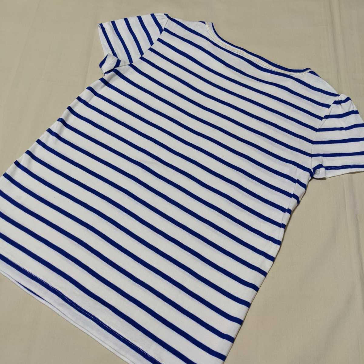 +SH15 PETIT BATEAU プチバトー 12ans 152 150 女の子 女子 半袖 カットソー Tシャツ 白 ブルー ボーダー リボン_画像2