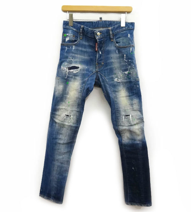 ディースクエアード TIDY BIKER JEAN デニム FF3429 DSQUARED2 2019SS S74LB0516 42 イタリア製 ダメージペイント クラッシュ加工ジーンズ_画像1