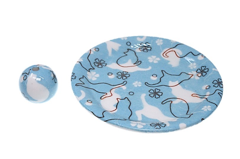 ねこランド ブルー 丸香皿 日本製 お香立て ネコ 猫 お香立 ACSWEBSHOPオリジナル 9-45_画像2