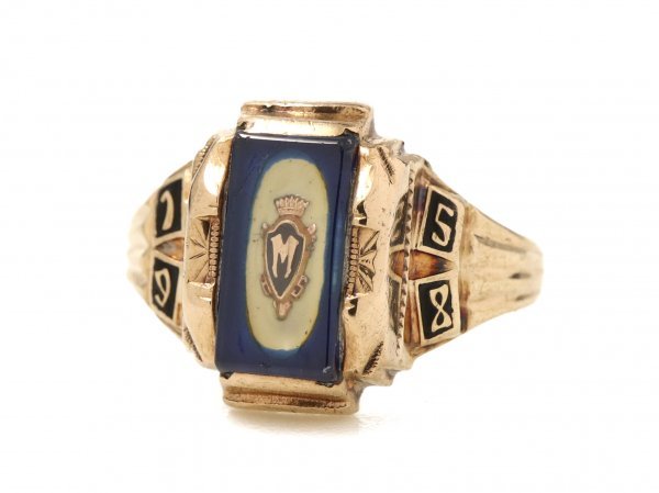 1958 year BALFOUR Vintage 10K Gold college ring blue stone 10 pure gold ring 