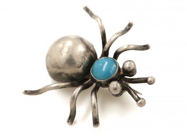 50s Vintage Navajo silver made turquoise bag Insect pin brooch insect Indian jewelry 