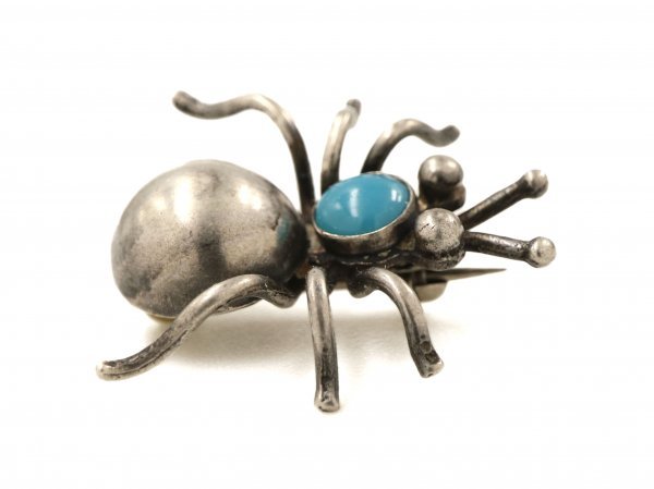 50s Vintage Navajo silver made turquoise bag Insect pin brooch insect Indian jewelry 