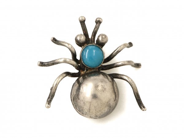 50s Vintage Navajo silver made turquoise bag Insect pin brooch insect Indian jewelry 