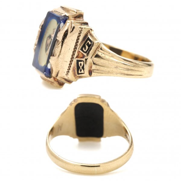 1958 year BALFOUR Vintage 10K Gold college ring blue stone 10 pure gold ring 