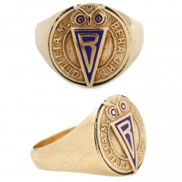 1946 year Vintage 10K Gold college ring owl wisdom. ..a-ru deco 10 pure gold ring 