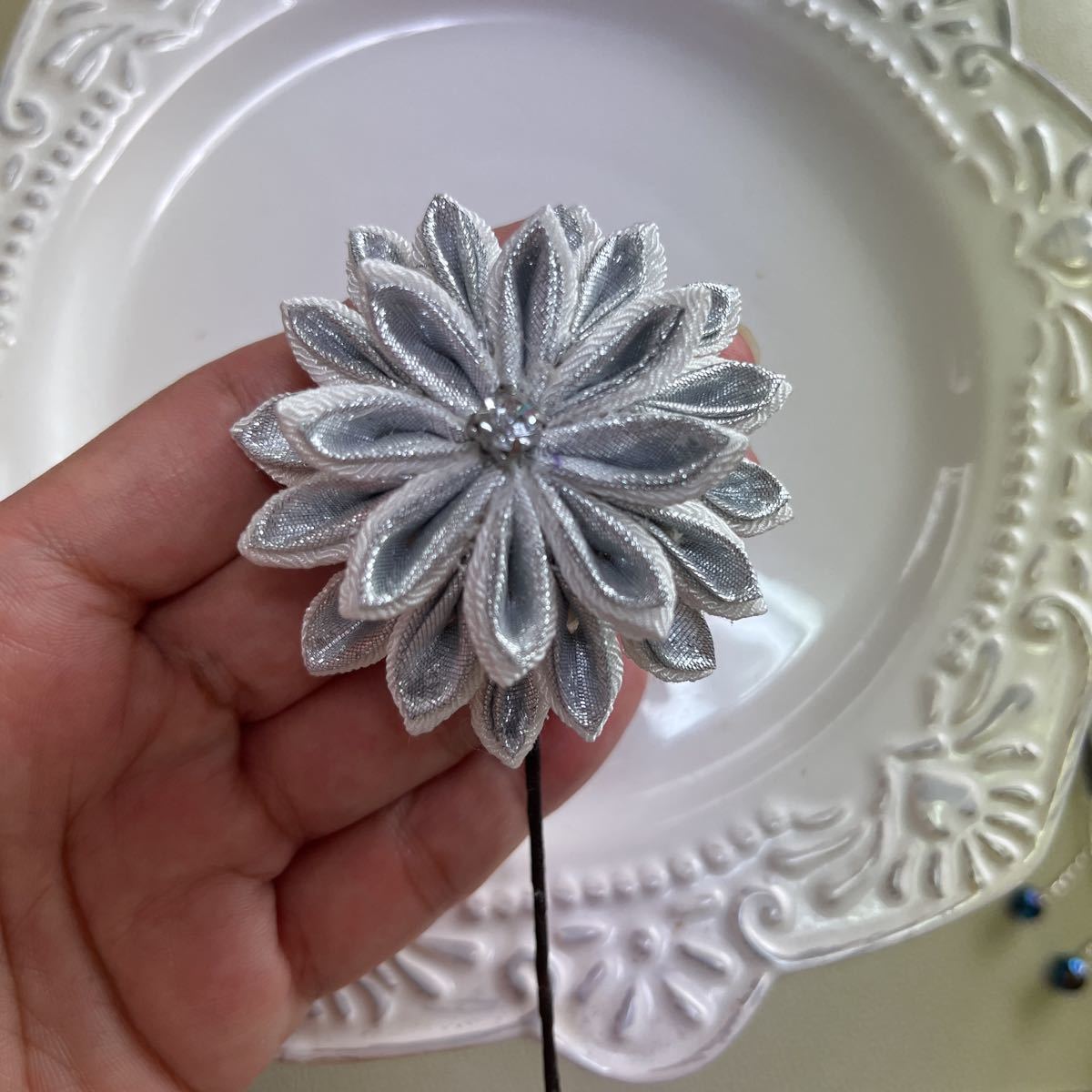  coming-of-age ceremony graduation ceremony wedding Japanese clothes hair ornament knob skill hair ornament white silver 
