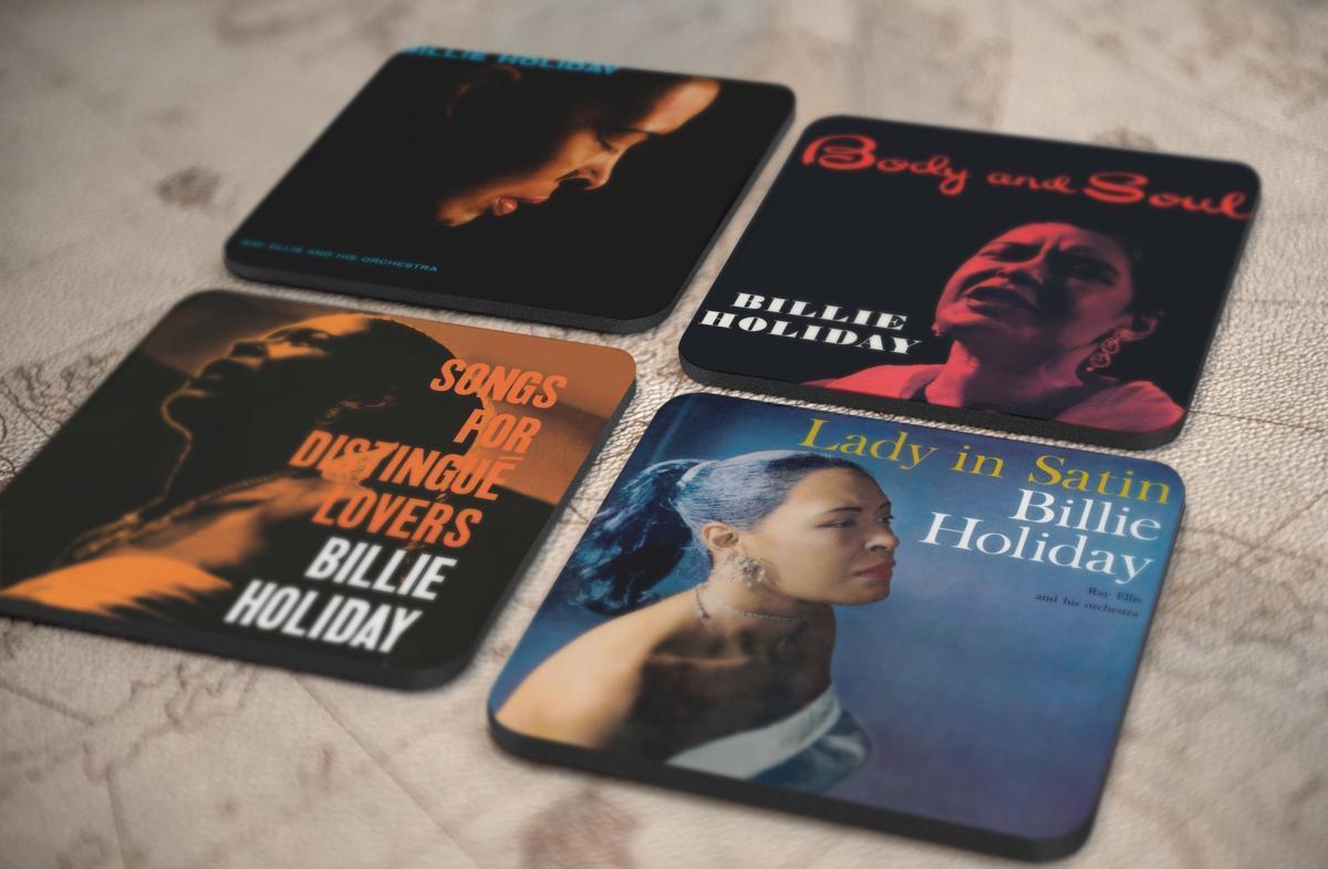 人気レア!《ビリー・ホリデイ-Billie Holiday》オリジナル・アルバム ジャケット デザイン コルク製 コースター 4個セット-1-4(1)_画像1