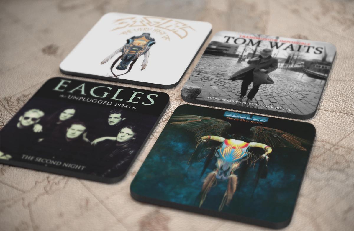 人気レア!《イーグルス - The Eagles》オリジナル・アルバム ジャケット デザイン コルク製 コースター 4個セット-9-12(3)_画像1
