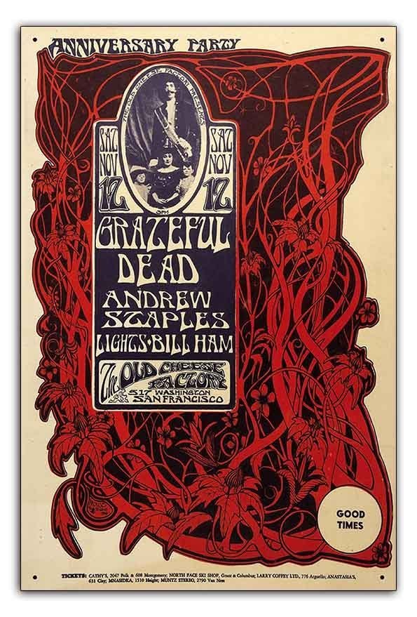 ブリキ看板【Rock Poster/ロックポスター】雑貨/ヴィンテージ/メタルプレート/レトロ/アンティーク風/159-Grateful Dead 1966_画像1