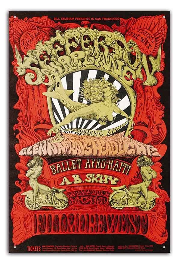 ブリキ看板【Rock Poster/ロックポスター】雑貨/ヴィンテージ/メタルプレート/レトロ/アンティーク風/140-Jefferson Airplane 1968_画像1