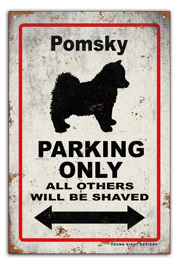 雑貨【Pomsky Dog/ポンスキー犬】ドッグパーキング/メタルプレート/ブリキ看板/ヴィンテージ/サビ風-175_画像1