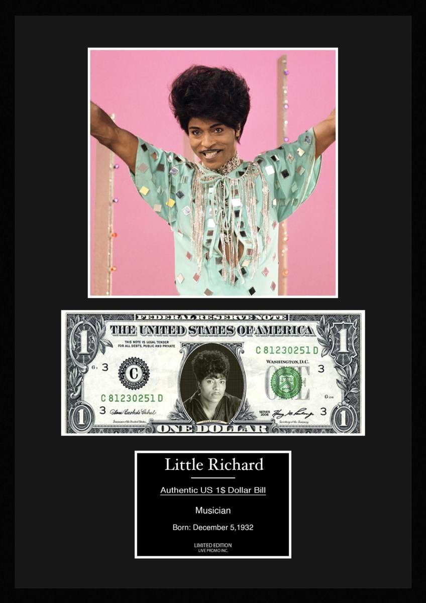 限定!人気【リトル・リチャード/Little Richard】ロックンロール/写真/本物USA1ドル札フレーム証明書付き/カラー/2_画像1