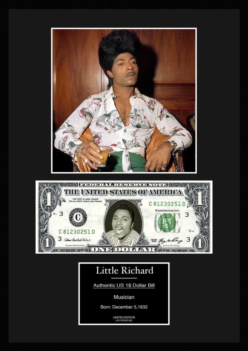 限定!人気【リトル・リチャード/Little Richard】ロックンロール/写真/本物USA1ドル札フレーム証明書付き/カラー/8_画像1