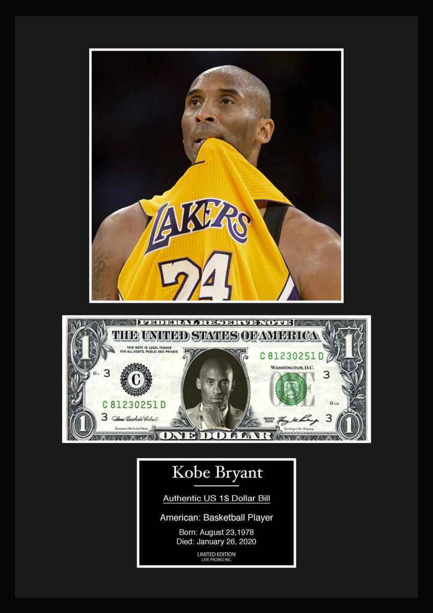 限定!Kobe Bryant/コービー・ブライアント/NBA/レイカーズ/Lakers/バスケ/本物USA1ドル札フレーム証明書付き/カラー/5_画像1