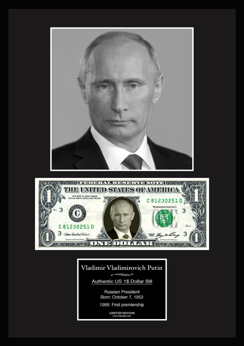 【ウラジーミル・プーチン/Putin】ロシア連邦大統領/President of Russian Federation/写真本物USA1ドル札フレーム証明書付-1_画像1