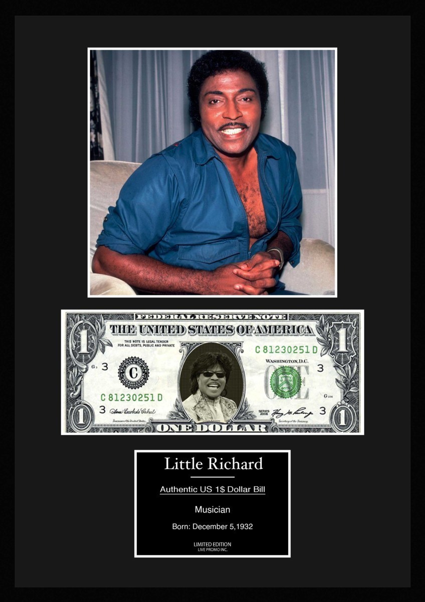 限定!人気【リトル・リチャード/Little Richard】ロックンロール/写真/本物USA1ドル札フレーム証明書付き/カラー/9_画像1