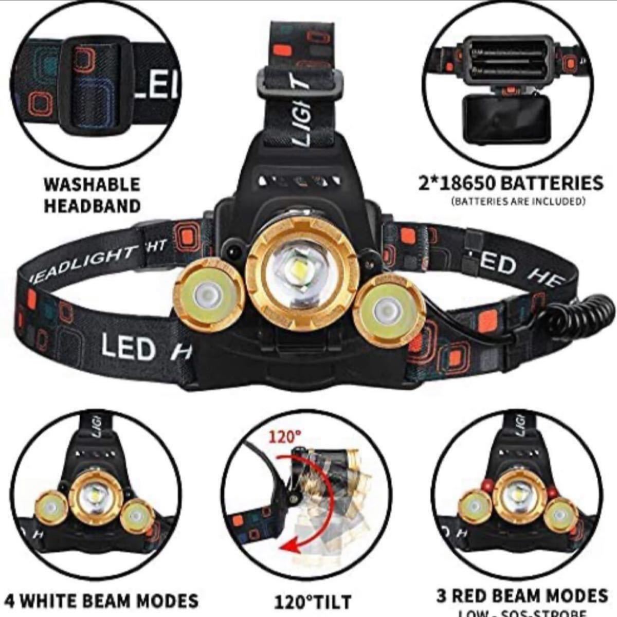 【新品未使用】ヘッドライト アウトドア用ヘッドライト 45g超軽量 4種点灯モード 白ライト
