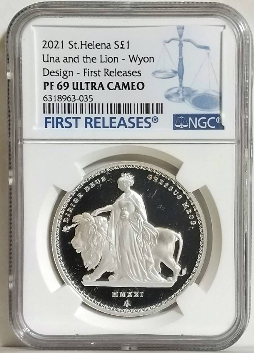 2021 セントヘレナ ウナとライオン £1 プルーフ銀貨 NGC PF69UC-