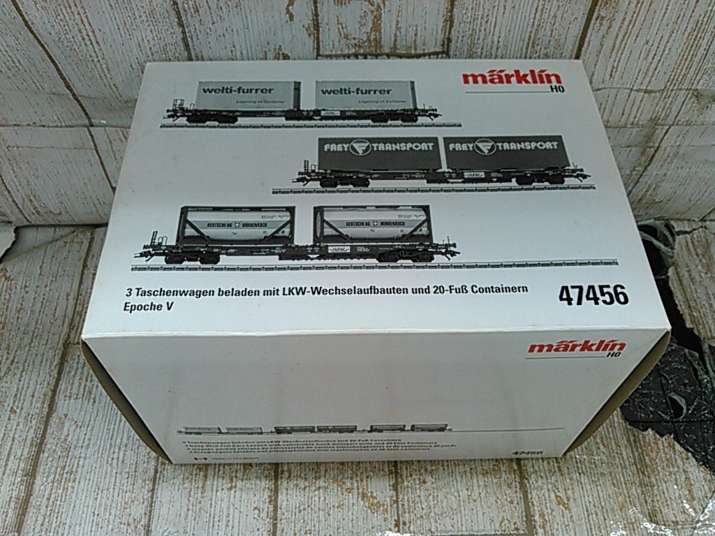 Hc♪marklin HO  3 Taschenwagen beladen mit LKW