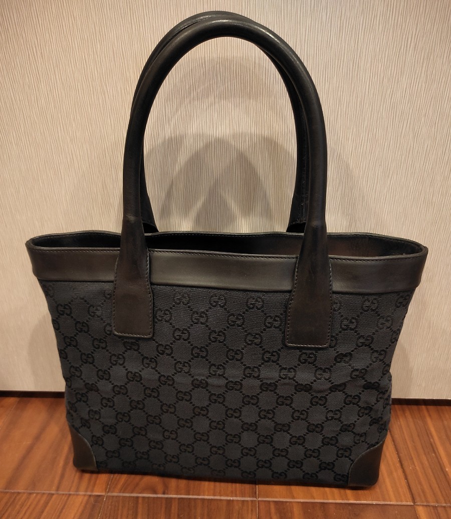 GUCCI グッチ トートバッグ ハンドバッグ ブラック 黒 キャンバス地 革