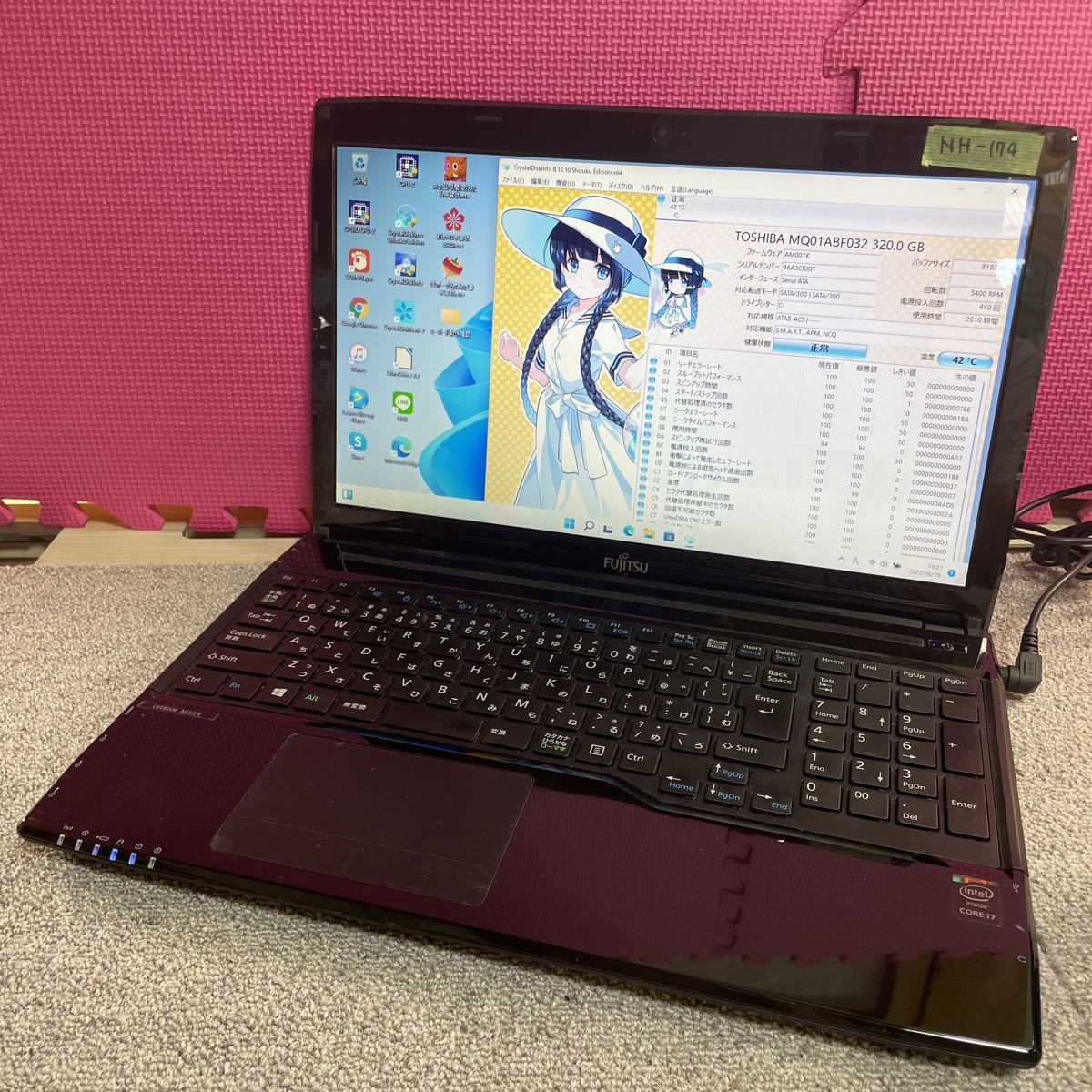 管理番号NH-174 ノートPC FUJITSU FMVA53RBKS core i7 4702Mメモリ4GB