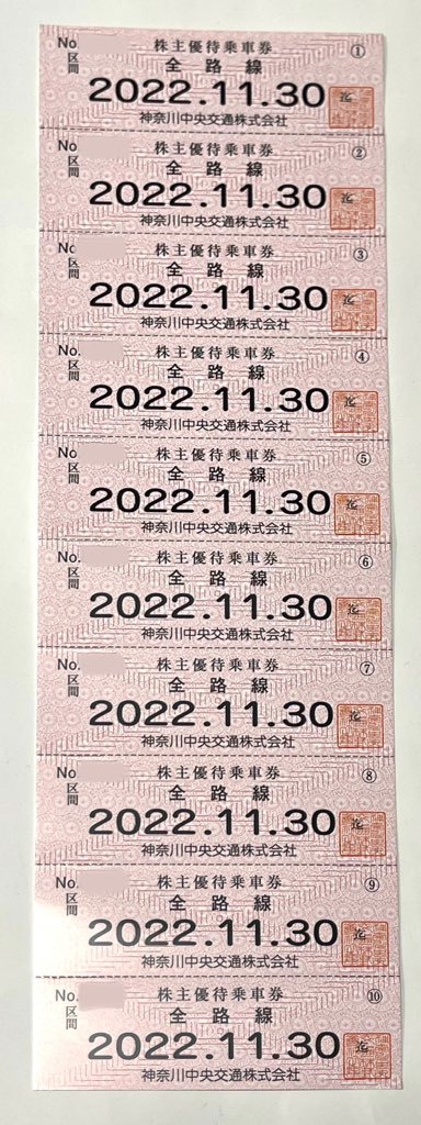 【送料無料】 神奈川中央交通 株主優待乗車券 １０枚綴り 期限2022/11/末迄 _画像1