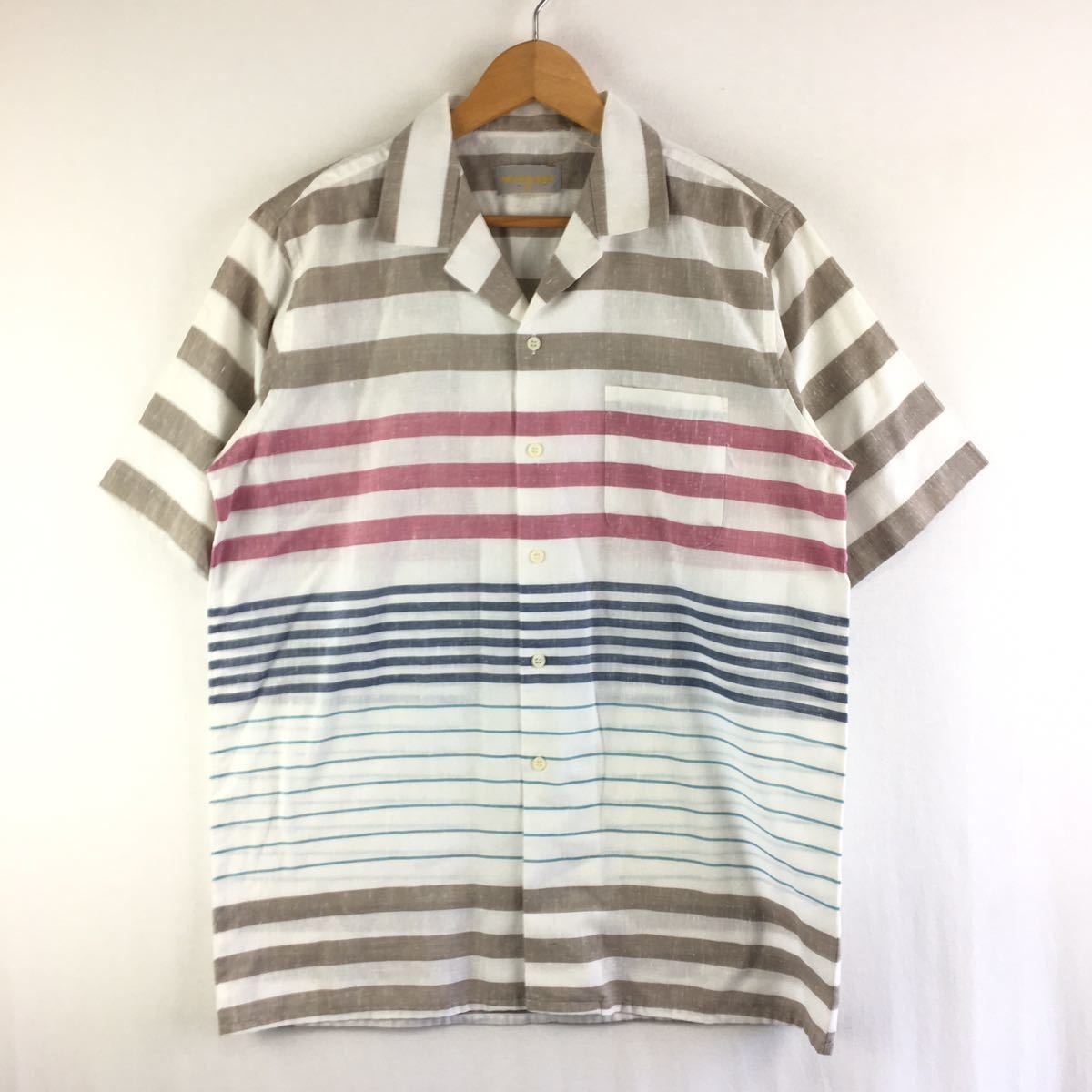 ビンテージ【SEARS】FASTBRERKERS マルチ ランダムボーダー 半袖シャツ M 古着 80s 70s アメカジ 囚人服 ARROW TOWNCRAFT BRENTの画像2