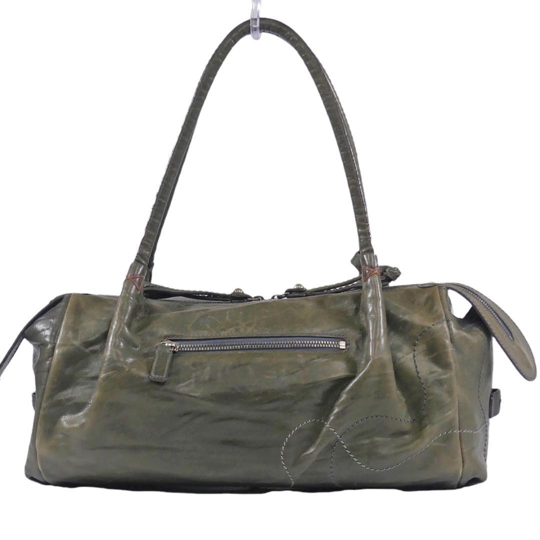 即決★日本製 PELLE BORSA★オールレザーボストンバッグ ペレボルサ 緑 カーキ 本革 トラベルバッグ 本皮 肩掛け ショルダーバッグ 旅行
