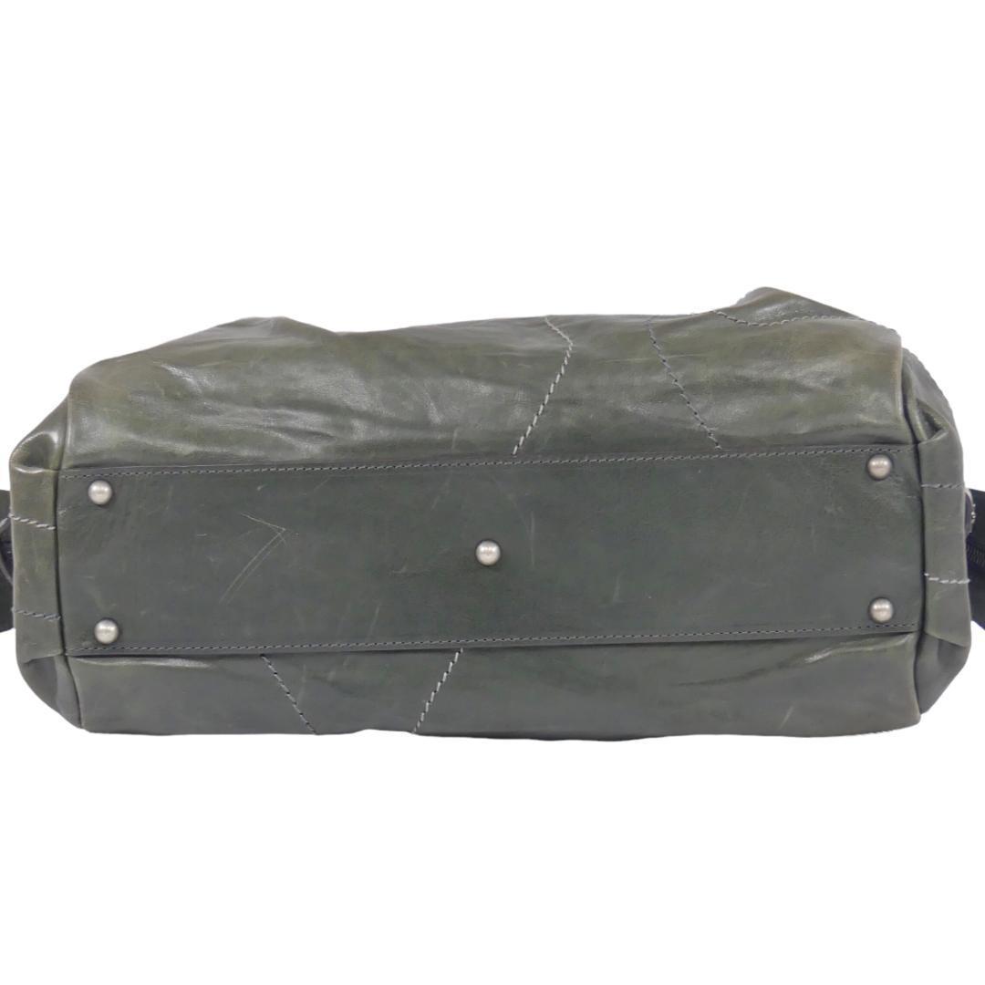 即決★日本製 PELLE BORSA★オールレザーボストンバッグ ペレボルサ 緑 カーキ 本革 トラベルバッグ 本皮 肩掛け ショルダーバッグ 旅行
