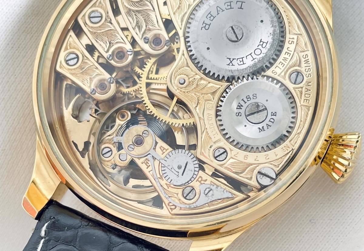 1930年代 ロレックス懐中時計 ムーブメント使用 カスタム時計 フラワー文字盤 価格交渉OK ゴールド リーフ_画像7