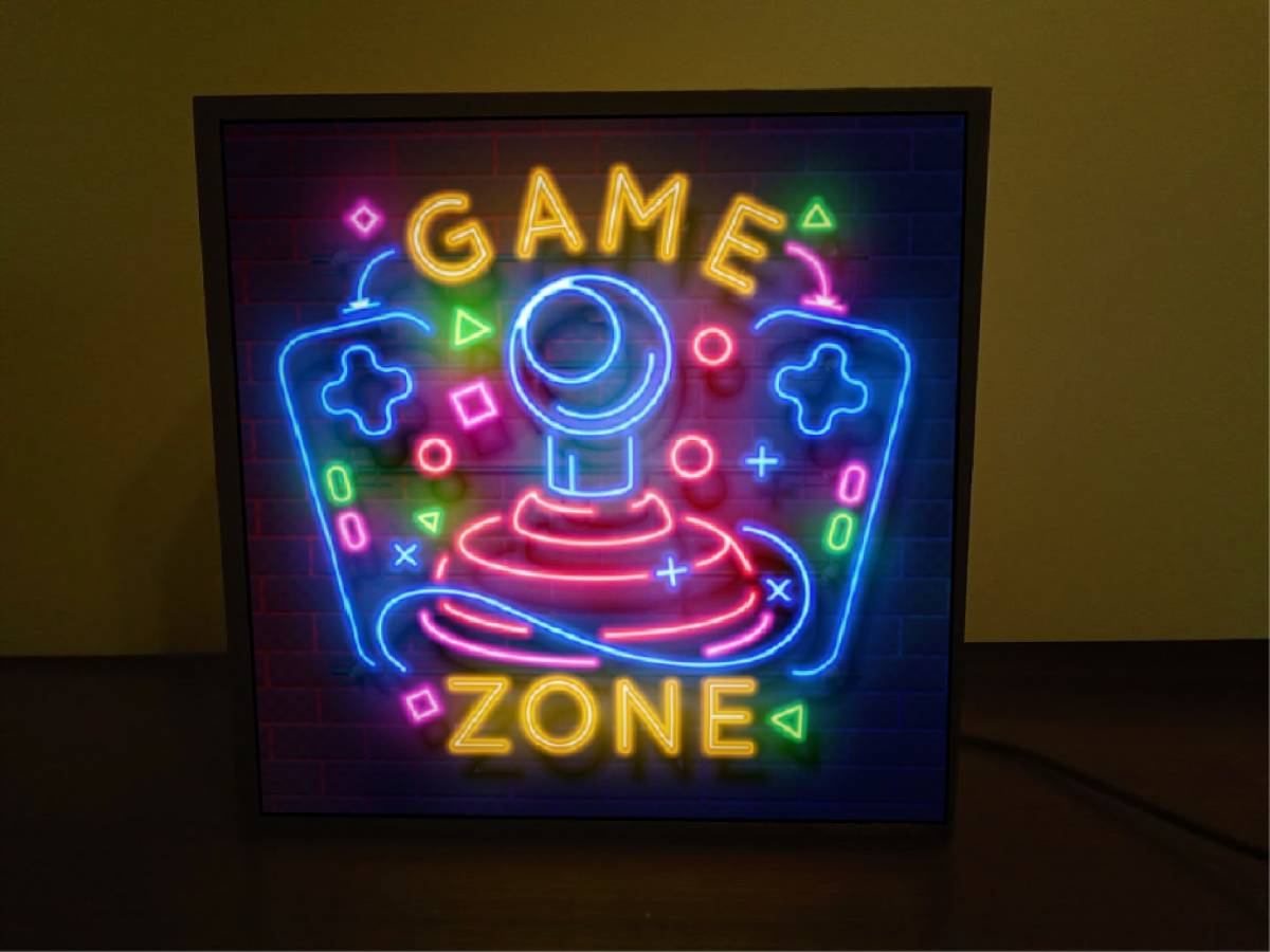 ゲーム ゲームゾーン ゲームセンター ゲームルーム ミニチュア サイン ランプ 照明 看板 置物 雑貨 LEDライトBOX 電飾看板 電光看板_画像1