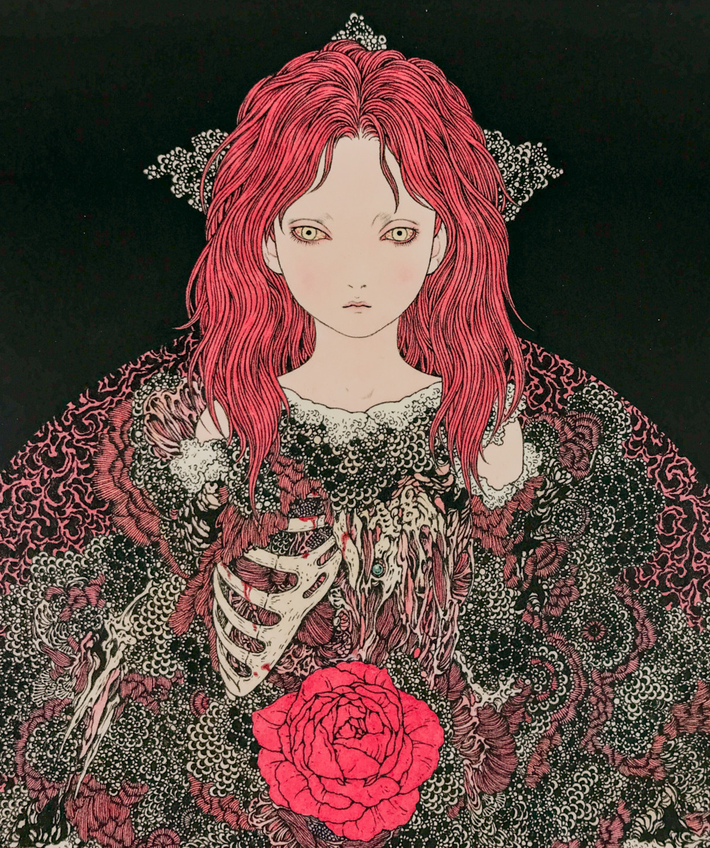 山本タカト(1960-)○原画3号大『紅薔薇の埋葬』入手困難な一点 山本タカト(1960-)○原画3号大『紅薔薇の埋葬』入手困難な一点