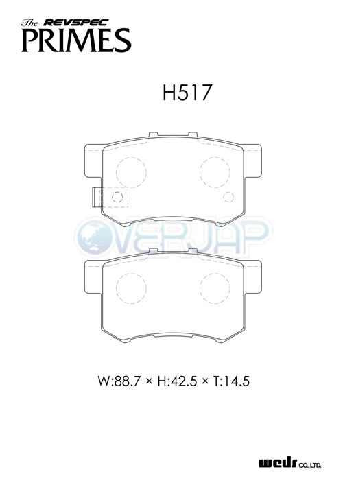 PR-H517 WedsSport レブスペックプライム ブレーキパッド リア左右セット ホンダ アコードワゴン CM3 2002/11～2008/12 24T/タイプS