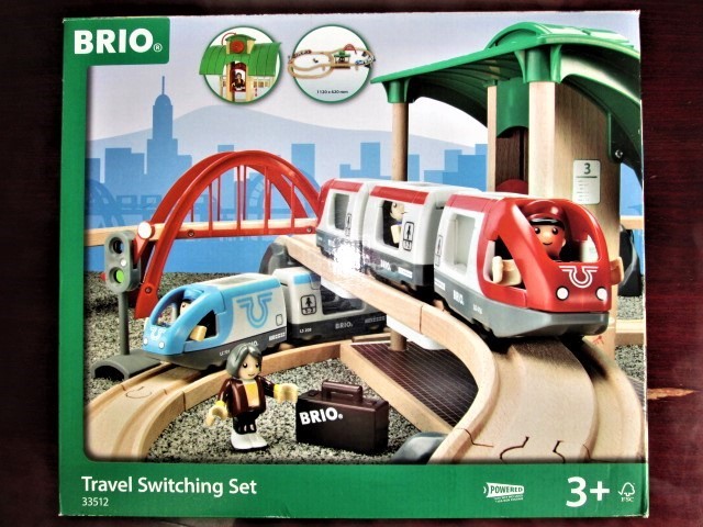 ★中古品 BRIO 33512 Travel Switching Set ブリオ トラベルレールセット 青い列車はバッテリーパワー式 エレベーター 42ピース 木製玩具★